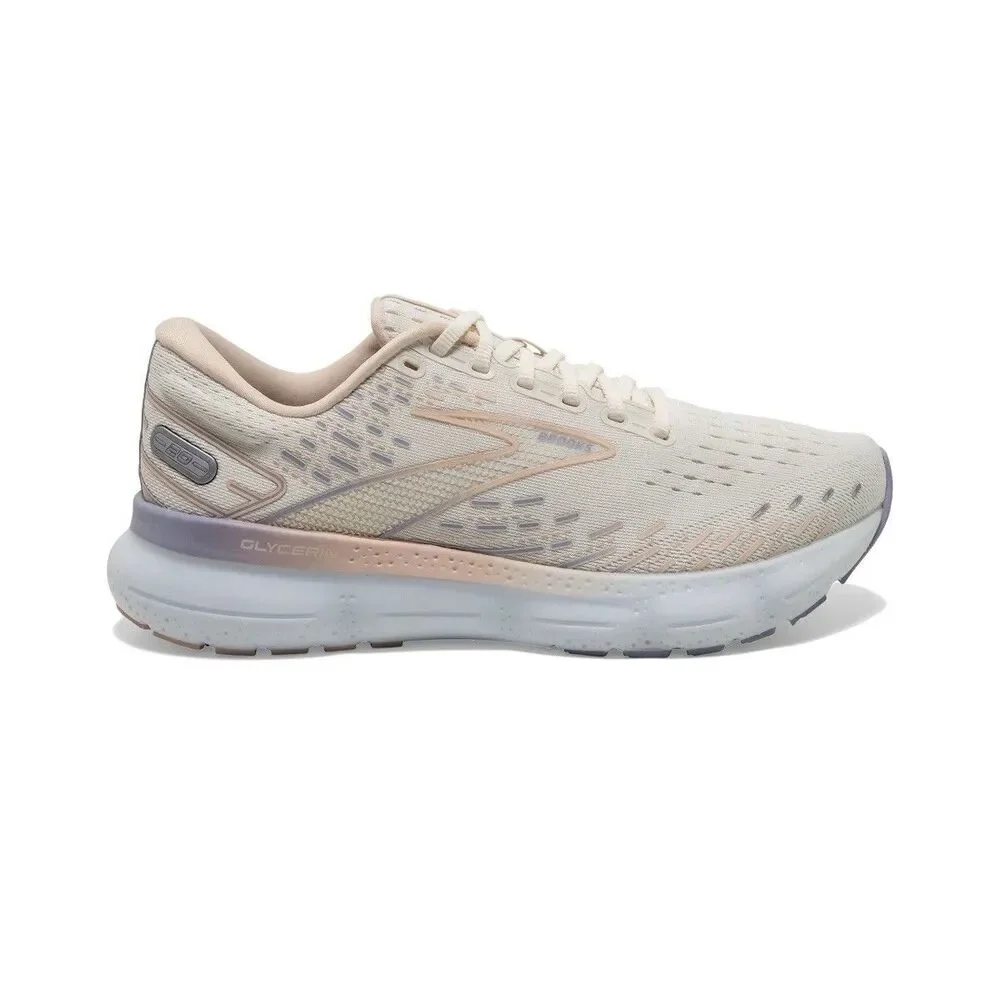 Brooks Women's Glycerin 20 Neutral Running Shoe, Snow White/Blush/Cosmic Sky 8.5